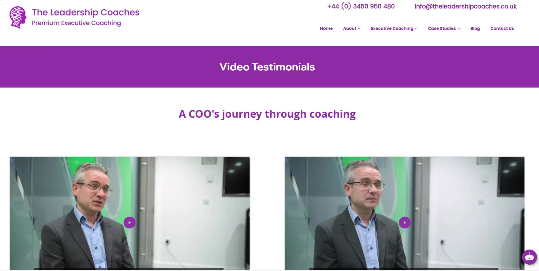 The Leadership Coaches website with video testimonials as social proof example