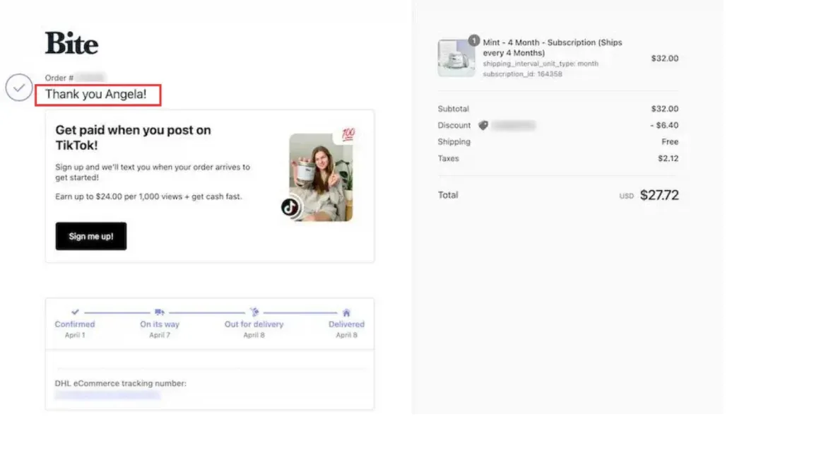 Bite User-Generated Content on Thank You page - Growbo