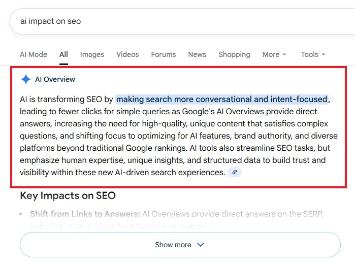 Google AI Overview Sample - Growbo